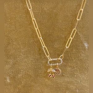 Gold charm yellow gold paperclip charm necklace